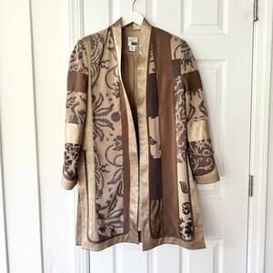 Jeanne Marc Collection Vintage Tan Brown Jacquard Floral Kimono Jacket XS 4/6